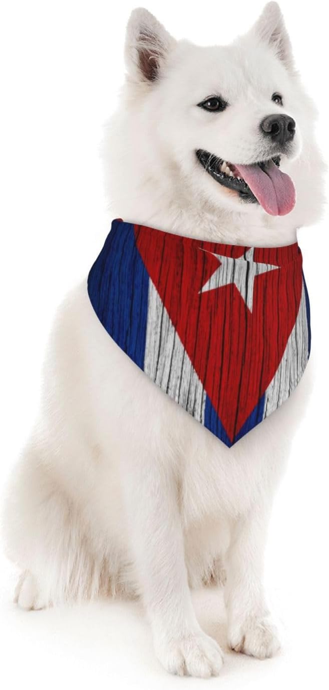 Wooden Texture Cuban Flag Dog Bandana Scarf Triangle Bibs Pet Accessories Cat Kerchief