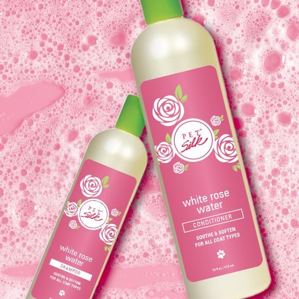 Pet Silk White Rose Water Conditioner, Moisturizes, Soothes and Provides a Silky Smooth Coat, Rose Water Scent Helps Calm and Reduce Bathtime Anxiety, Enhanced with with Keratin & Jojoba Oil! (16oz)
