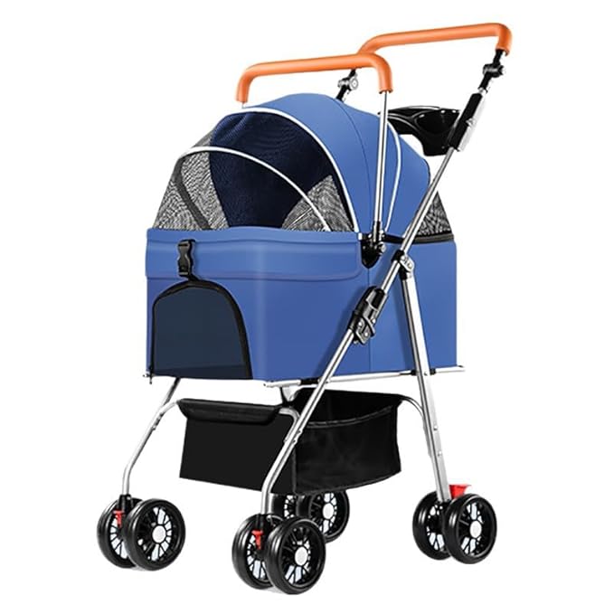 YYW Pet Stroller for Small Dogs & Cats, 3 in 1 Foldable Kittens Puppies Travel Strolling Cart with Removable Carrier, Cup Holder, Storage Basket & Lockable Wheels(Blue)