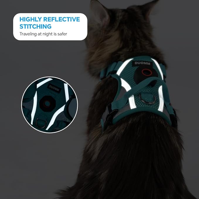 Cat Harness and Leash Set with AirTag Holder: Upgraded Escape Proof Vest with Lead for Small Dog Puppy Large Cat Walking，Soft Breathable Mesh Coat with Reflective Strip (Green, M)