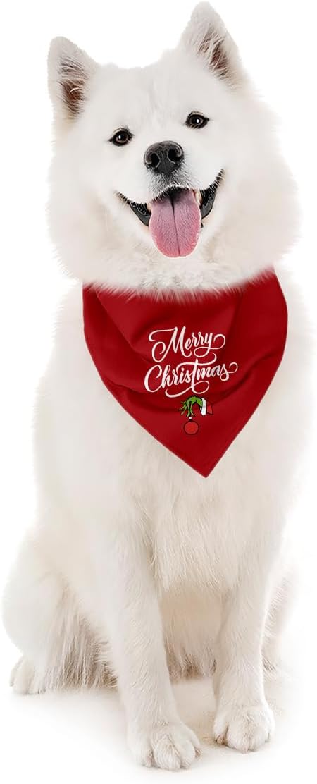 Merry Christmas Dog Bandanas, Dog Bandanas, Red Christmas Decor Dogs Bandana, Holiday Bandana for Small Medium Dogs, Pet Triangle Scarf
