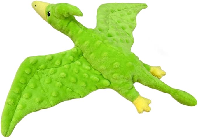 Squeaky Dog Toys Plush Dog Toy with Crinkle Paper Stuffed Durable Dog Chew Toys for Small Middle and Large Dogs Pterodactyl Green