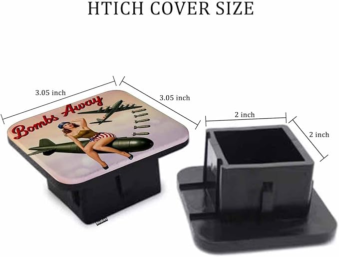 2 Inch Bombs Away Trailer Hitch Cover, Retro Pin-Up Girl Sitting On Bomb Hitch Cover Fit for 2 Inch Hitch Receivers, Rubber Hitch Tube Cover Plug Cap for Trucks Cars SUVs