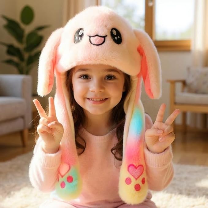 Animal Hat with Ears Moving Jumping Pop Up Beating Hat Plush Holiday Cosplay Dress Up Funny Gift for Kids