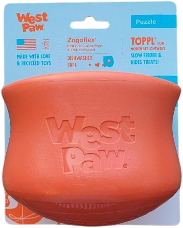 WEST PAW Toppl Durable Dog Treat Puzzle Toy for Large Dogs- Engaging Interactive Chew Toy for Mental Stimulation, Slow Feeding- One and Quarter Cup Capacity - Cardinal Red, XL