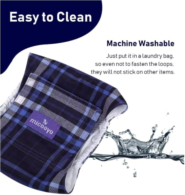 MICOOYO Washable Belly Bands for Male Dogs Reusable Doggie Diapers Absorbent Doggy Wraps with Adjustable Fastener - XSmall (Pack of 3, Plaid Red and Blue and Grey)