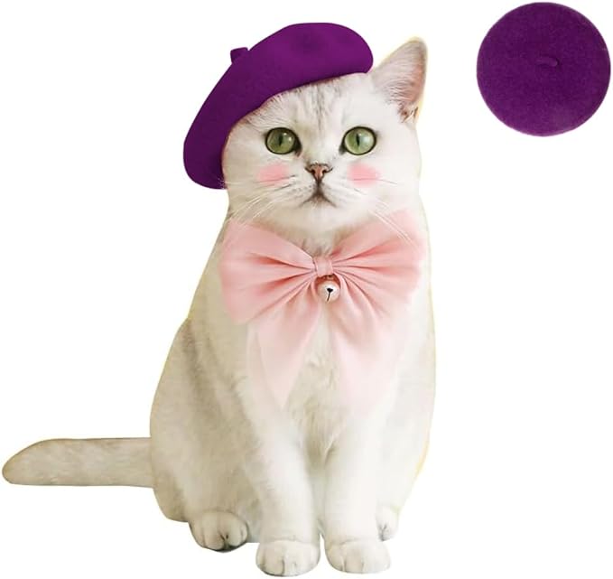 Dog Beret Hats Cats Hats Fashion Four Seasons Funny Comfortable Winter Pet Hat (Purple)