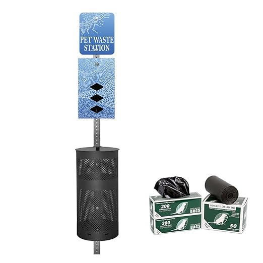 ZERO WASTE USA - Rust Proof Aluminum Dog Waste Station for Roll Bags - Free 400 Waste Bags & 25 can Liners - Over 500k Sold in USA (Rolling Hills Blue | Matte Black)