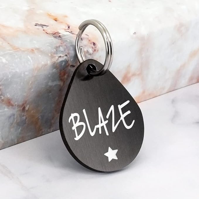 Ultra Joys Dog ID Tag, Custom Dog Tag Personalized Cat Tag, Pet ID Tag, Brushed Stainless Steel Teardrop Dog Tag Black Large