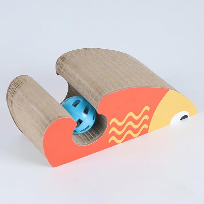 Kitty Curls Cat Toy Kurlz, Interactive Scratch Pad, Foldable Accordion,Recyclable Scratcher with Ball (Orange)