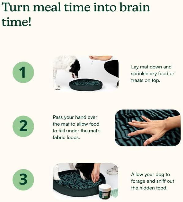 Reggie Stimulating Feeder Mat for Dogs | Slow Feeding Snuffle Mat to Reduce Speed Eating, Stress & Boredom | Dog Enrichment Toy for Mental Stimulation | Vet-Approved, Durable & Washable | Hunter Green