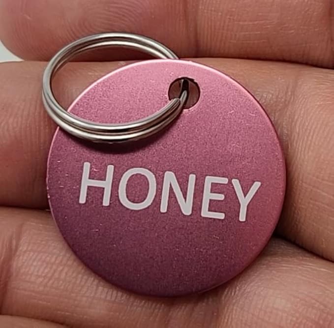 Pet ID Tag Custom for Dog Cat Personalized | Many Shapes and Colors to Choose from | Made in USA | Strong Anodized Aluminum (Circle Pink, Small)