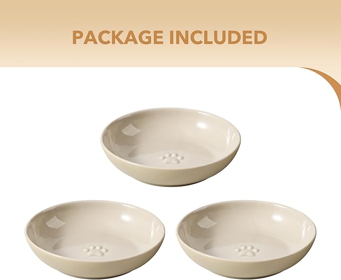 5.7'' Ceramic Wide Whisker Friendly Cat Dishes, Set of 3 Ceramic Cat Bowls, Indoor Kitten Feeding Food& Water Dish to Prevent Whisker Fatigue(3 Pcs)