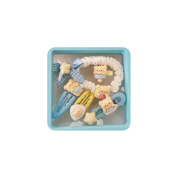 Hair Clips for Women, Acrylic Resin Hair Accessories set with Hairbands Colored Hair Ties, Flower, Rainbow, Little Bear Clips Cute pattern for Birthday Prom (blue Star Bowknot)