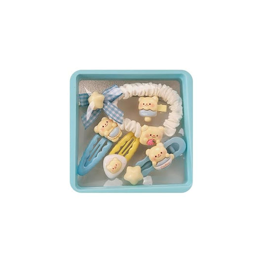 Hair Clips for Women, Acrylic Resin Hair Accessories set with Hairbands Colored Hair Ties, Flower, Rainbow, Little Bear Clips Cute pattern for Birthday Prom (blue Star Bowknot)