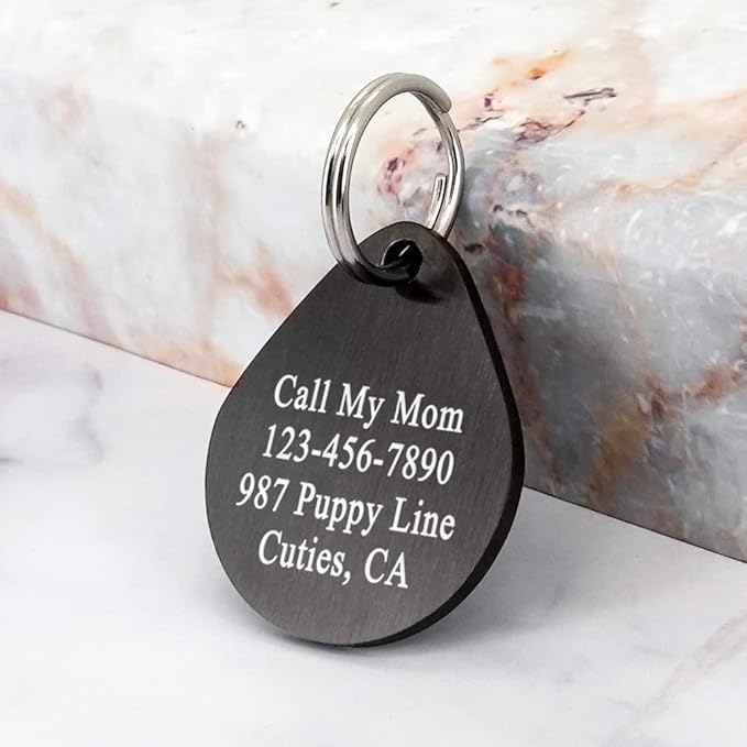 Ultra Joys Dog ID Tag, Custom Dog Tag Personalized Cat Tag, Pet ID Tag, Brushed Stainless Steel Teardrop Dog Tag Black Large