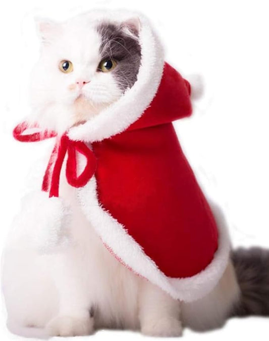 ANIAC Pet Christmas Costume Poncho Cape with Hat Santa Claus Cloak for Cats and Small Dogs Red Christmas Dog Costume Holiday Cat Outfit(Medium)…