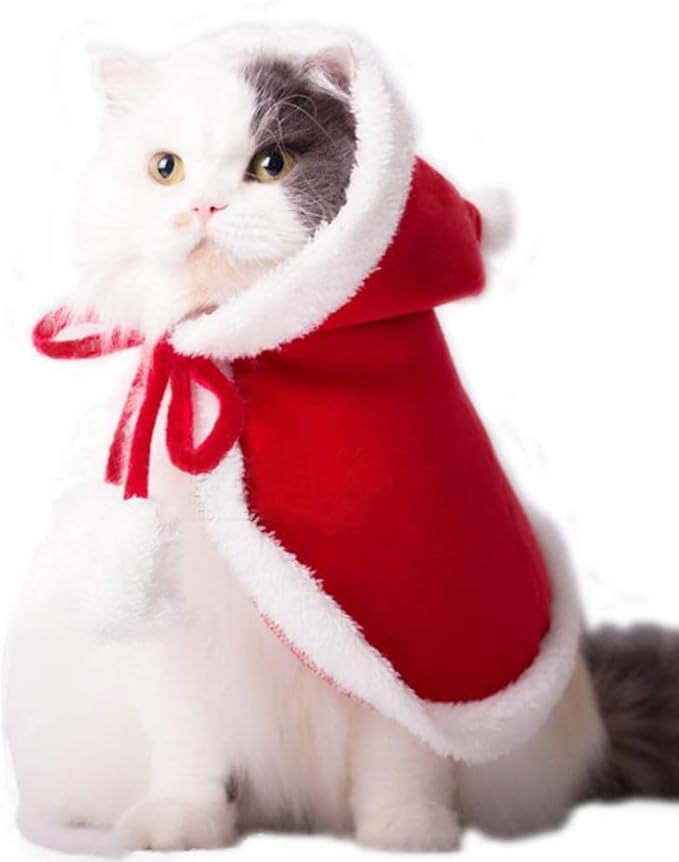 ANIAC Pet Christmas Costume Poncho Cape with Hat Santa Claus Cloak for Cats and Small Dogs Red Christmas Dog Costume Holiday Cat Outfit (Large)…