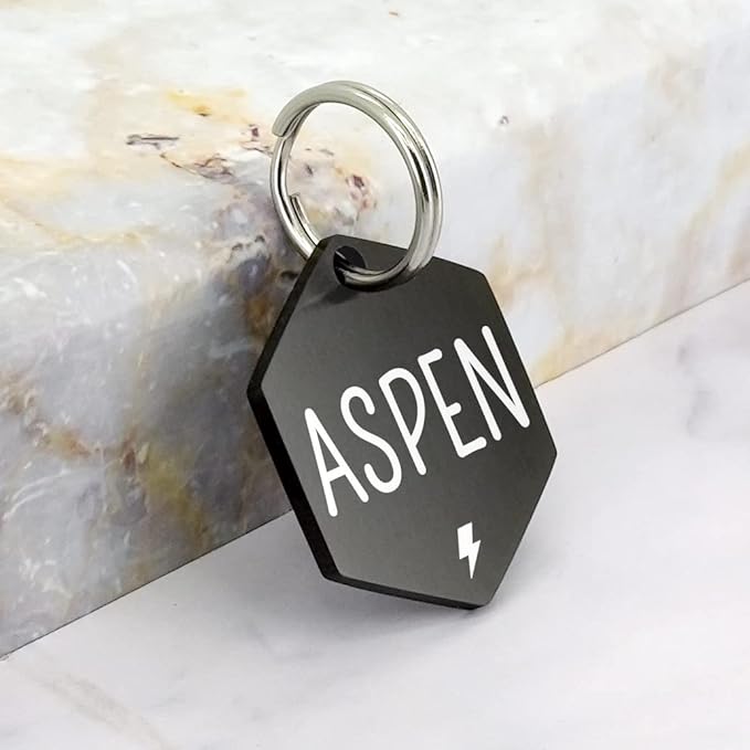 Ultra Joys Personalized Custom Dog ID Tag - Brushed Stainless Steel Hexagon, Black, Small