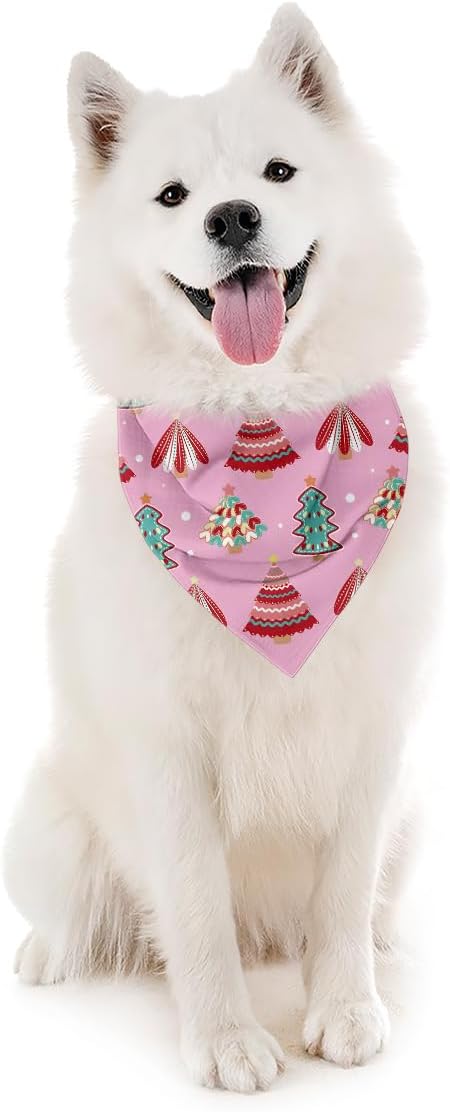 Christmas Dog Bandanas, Dog Bandanas, Christmas Tree Decor Dogs Bandana, Pink Xmas Bandana for Small Medium Dogs, Pet Triangle Scarf