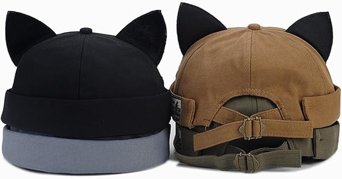 Malaxlx Cat Ear Docker Cap for Women Men – Brimless Cotton Sailor Beanie Skull Cap