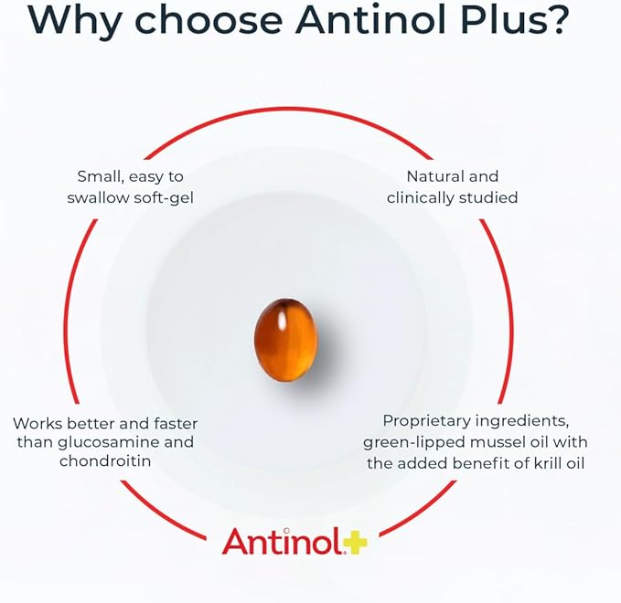 Antinol Plus, Mobility, Hip, and Joint Supplement for Dogs, Green-Lipped Mussels and Krill Oil - Dog Joint Supplement, Better and Faster Than Glucosamine and Chondroitin, 60 Soft Gels