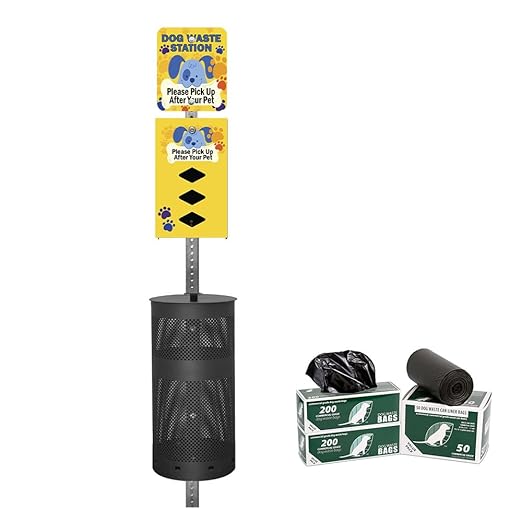 ZERO WASTE USA - Rust Proof Aluminum Dog Waste Station for Roll Bags - Free 400 Waste Bags & 25 can Liners - Over 500k Sold in USA (Cartoon Dogs | Matte Black)
