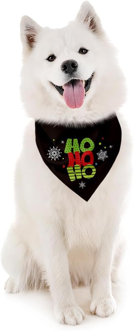 Dog Bandanas, Christmas Dog Bandanas, Black HOHOHO Decor Dogs Bandana, Holiday Bandana for Small Medium Dogs, Pet Triangle Scarf