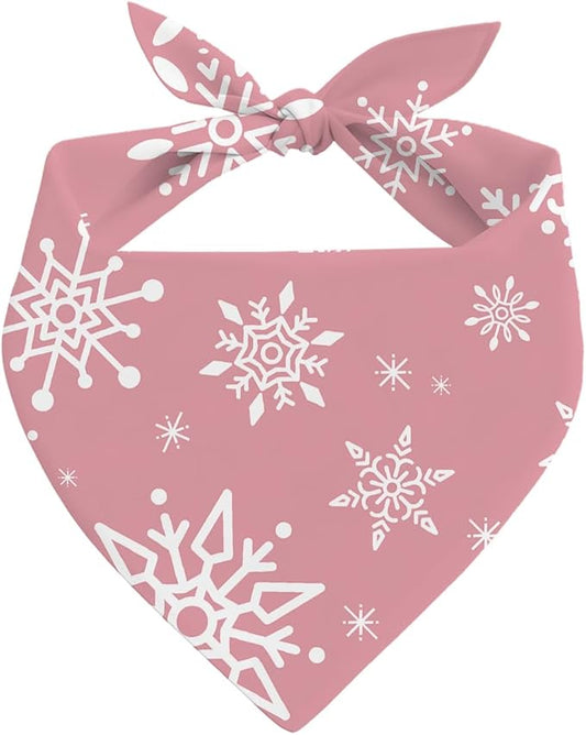 Dog Bandanas, Christmas Dog Bandanas, Pink Snowflake Dogs Bandana, Holiday Dogs Bandana for Small Medium, Pet Triangle Scarf