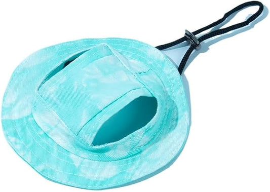 Dog Cat Sunshade Anti-strangle Hat Exposed Ears Adjustable Rope Buckle Bucket Hat Pet Supplies (S,Green)