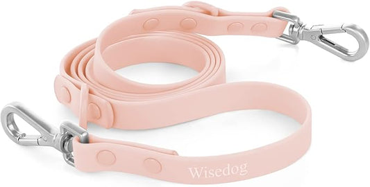 Wisedog Waterproof Dog Leash – 5ft/6ft Adjustable with 2 Hooks & Traffic Handle, Easy to Clean Double Clip Leash for Small, Medium, Large Dogs (Gossamer Pink,L)