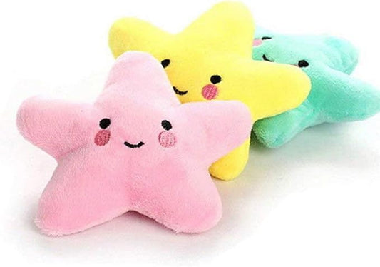 Pet Bite Squeaky Toys Smile Star Cute Stuffed Toys for Dogs Puppy Biting BB Sound Chew Squeaker Cloud Shape Plush Toy for Cats & Small Animals Exercise Entertainment,3 Pack (Star)
