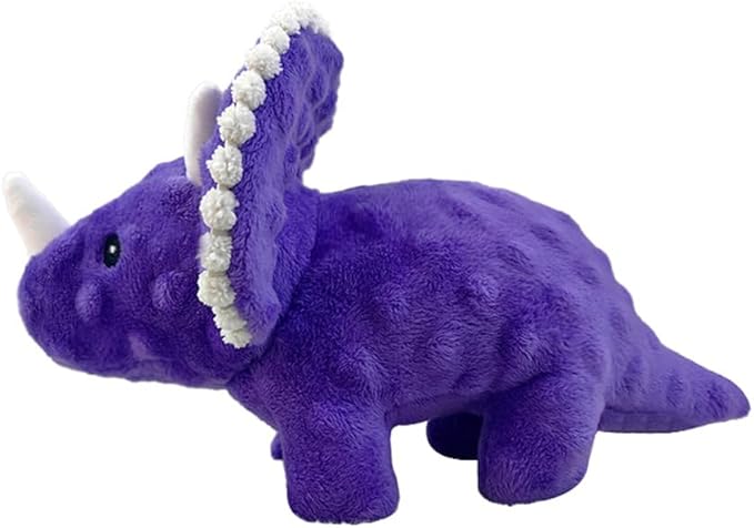 Squeaky Dog Toys Plush Dog Toy with Crinkle Paper Stuffed Durable Dog Chew Toys for Small Middle and Large Dogs Triceratops Purple