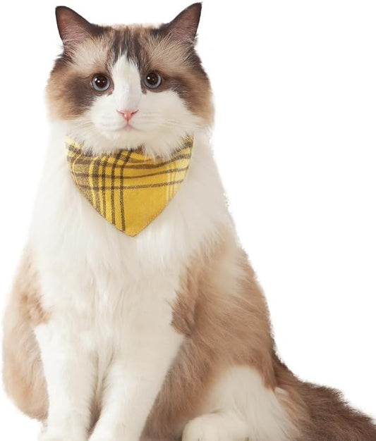 Dog Bandana Cat Bandana Checkered Dog Scarf Buffalo Plaid Printing Adjustable Bib Handkerchief Accessories Cat Apparel for Large Dogs Neck Girth 19.2-20.4inch Yellow
