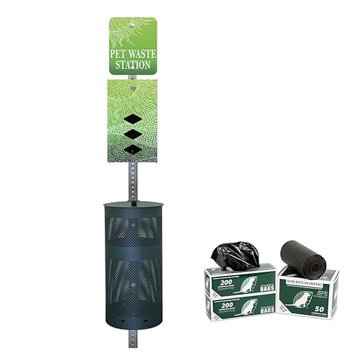 ZERO WASTE USA - Rust Proof Aluminum Dog Waste Station for Roll Bags (Most Popular Bags) - Free 400 Waste Bags & 25 can Liners - Over 500k Sold in USA (Rolling Hills Green | Matte Green)