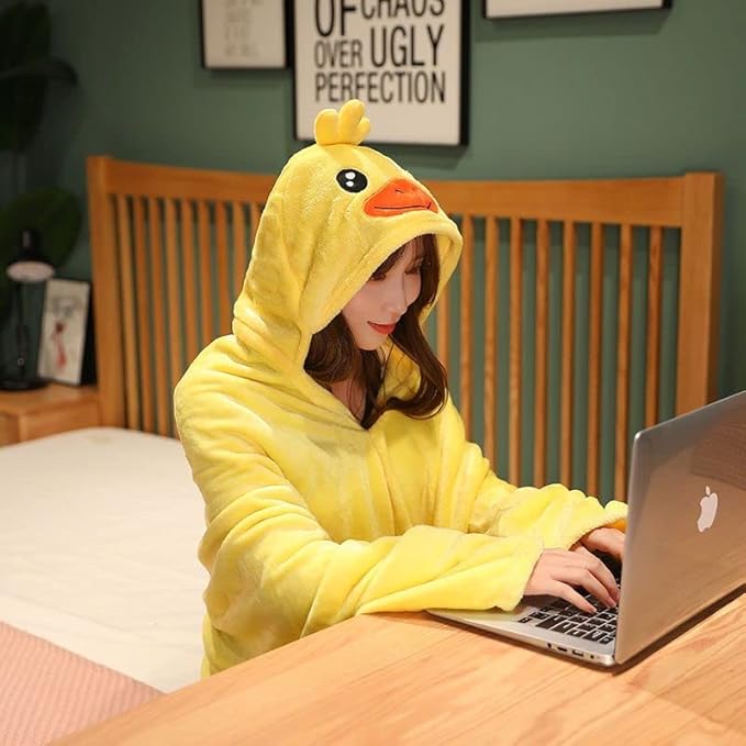 Cute Wearable Blanket Soft Cape for Adult Women Men Warm Cozy Hoodie Cute Animal Bear Cat Bunny Carpet Home