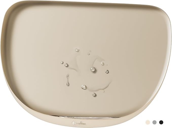 DownyPaws Dog Food Mats for Floors Waterproof, BPA Free Silicone Dog Bowl Mat, Non-Slip Pet Feeding Mat with High Raised Edge, Cat Placemat for Messy Drinkers, 24"×17", Almond