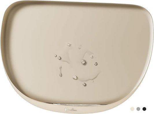 DownyPaws Dog Food Mats for Floors Waterproof, BPA Free Silicone Dog Bowl Mat, Non-Slip Pet Feeding Mat with High Raised Edge, Cat Placemat for Messy Drinkers, 24"×17", Almond