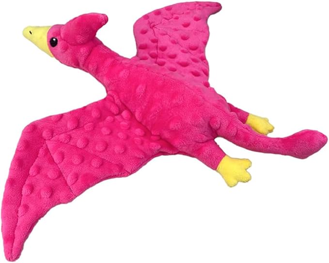Squeaky Dog Toys Plush Dog Toy with Crinkle Paper Stuffed Durable Dog Chew Toys for Small Middle and Large Dogs Pterodactyl Hot Pink