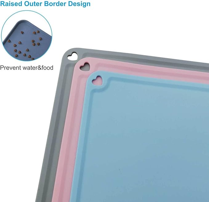 JiangYanus Silicone Pet Feeding Mat for Dog Cat Bowls, Non Slip Waterproof Cat & Dog Bowl Mats Tray with Edges for Food and Water, Pet Bowl Mat Dog Placemats for Floors (16.1 x 12.2 inch, Green)