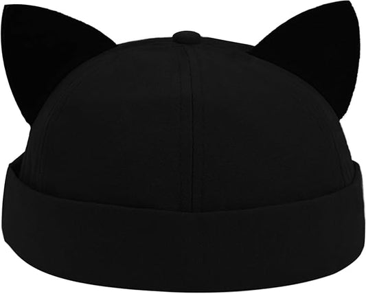 Malaxlx Cat Ear Docker Cap for Women Men – Brimless Cotton Sailor Beanie Skull Cap