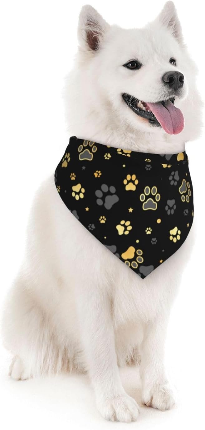 Puppy Paw Dog Paw Print Grey Gold Dog Bandana Scarf Triangle Bibs Pet Accessories Cat Kerchief