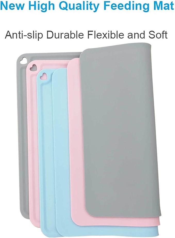 JiangYanus Silicone Pet Feeding Mat for Dog Cat Bowls, Non Slip Waterproof Cat & Dog Bowl Mats Tray with Edges for Food and Water, Pet Bowl Mat Dog Placemats for Floors (16.1 x 12.2 inch, Pink)