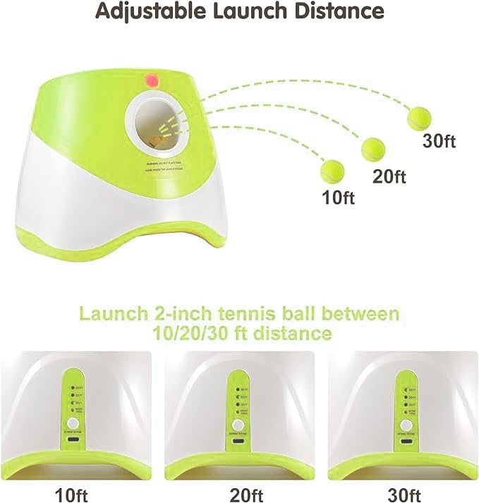 Automatic Dog Ball Launcher, Dog Ball Thrower Machine with 10-30Ft 3 Launching Distance, Interactive Toys for Small Dogs Indoor & Outdoor with 15 Mini Tennis Balls-2 Inch Light Green