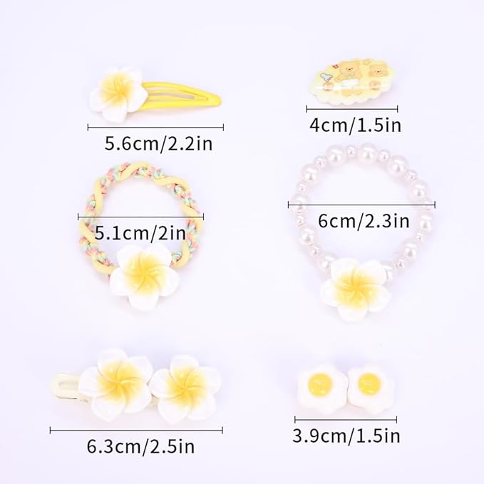 Hair Clips for Women, Acrylic Resin Hair Accessories set with Hairbands Colored Hair Ties, Flower, Rainbow, Little Bear Clips Cute pattern for Birthday Prom Cosplay Party (yellow Pearl Frangipani)
