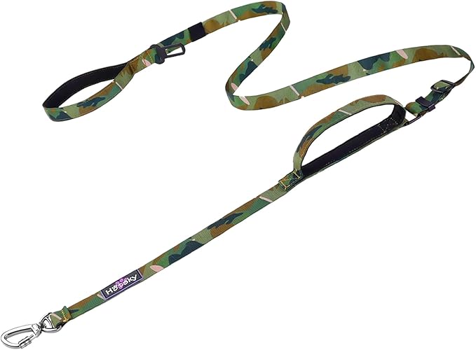 Hotsky Heavy Duty Dog Leash,4.5-6 FT Adjustable Durable Nylon Seatbelt Lead with Two Padded Traffic Handle and Carabiner for Large Medium and Small Breed Dogs,Camo