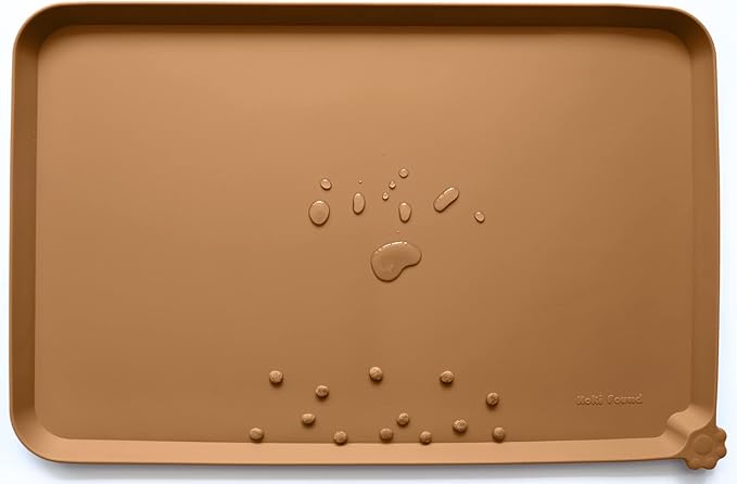 Hoki Found Large Silicone Pet Food Mats Tray - Non Slip Pet Dog Cat Bowl Placemats - Dog Cat Feeding Mat - Waterproof - Butterscotch