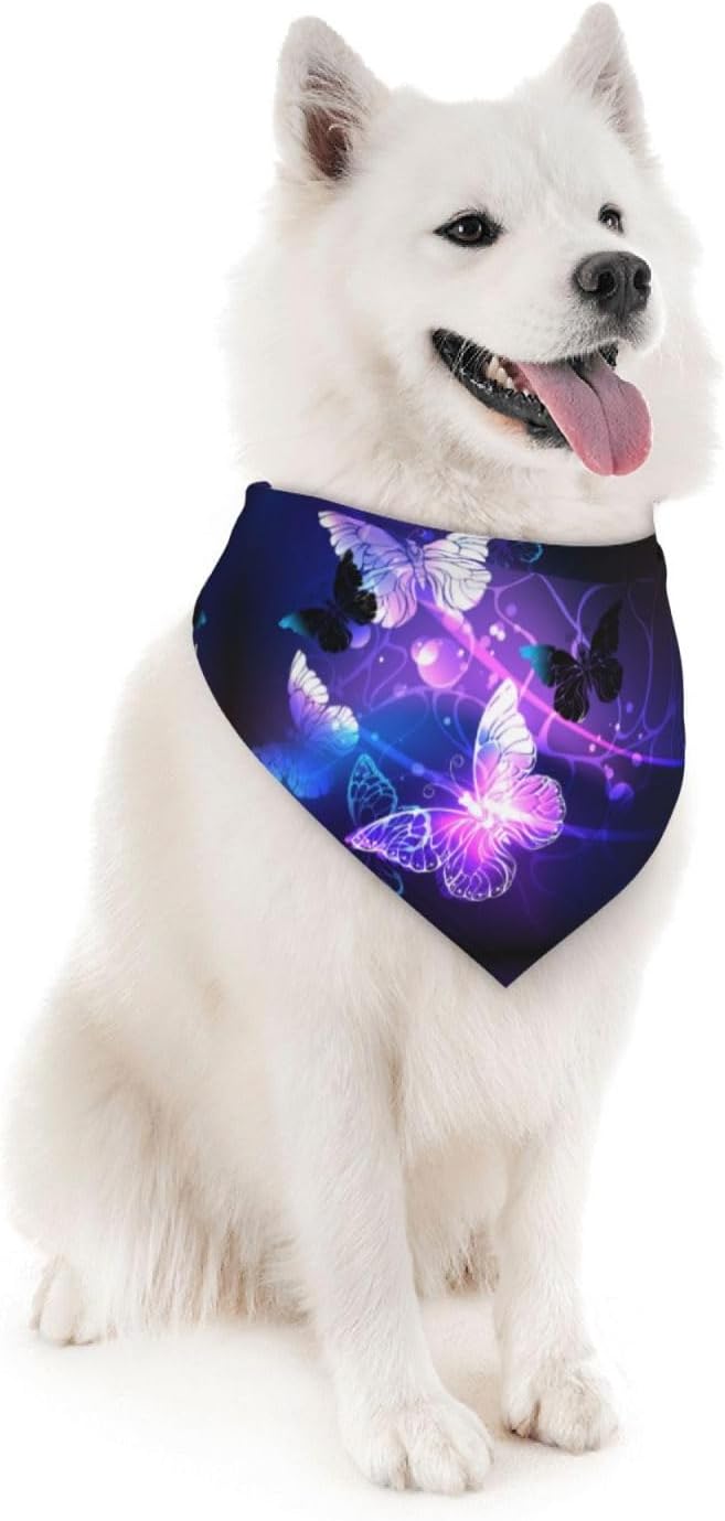 Glowing Night Butterflies Dog Bandana Scarf Triangle Bibs Pet Accessories Cat Kerchief White25 One Size