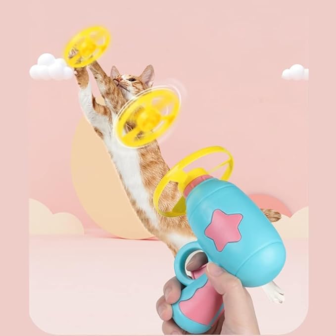 LAPOHI 14 PCS Cat Fetch Toy with Colorful Flying Propellers Set, Cat Playing Tracking Interactive Toys for Kitten Chasing Training Hunting