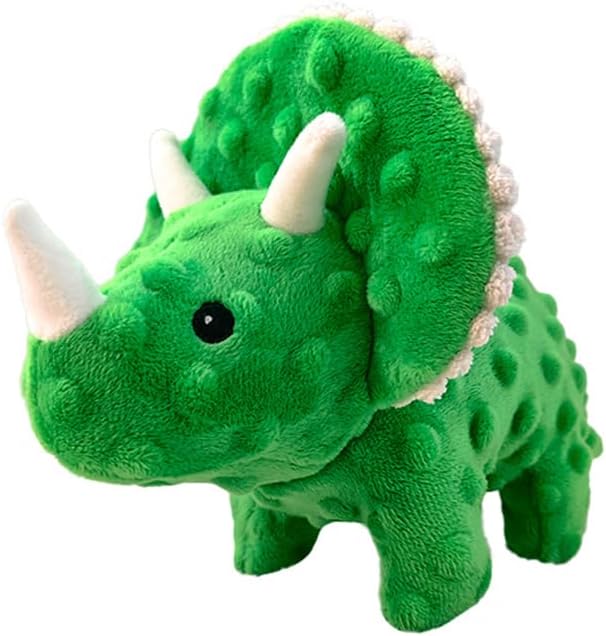 Squeaky Dog Toys Plush Dog Toy with Crinkle Paper Stuffed Durable Dog Chew Toys for Small Middle and Large Dogs Triceratops Green